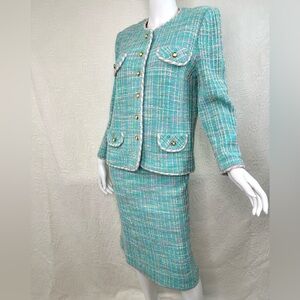 Fine Feathers VTG Pastel Tweed Knit Skirt Suit Set